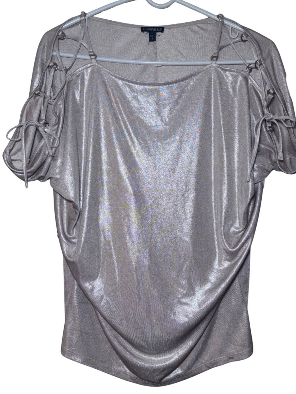 Express metallic lattice shoulder dolman sleeve blouse Size S